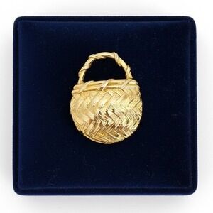 Vintage Basket Purse Brooch Unknown Signed Costume Jewelry